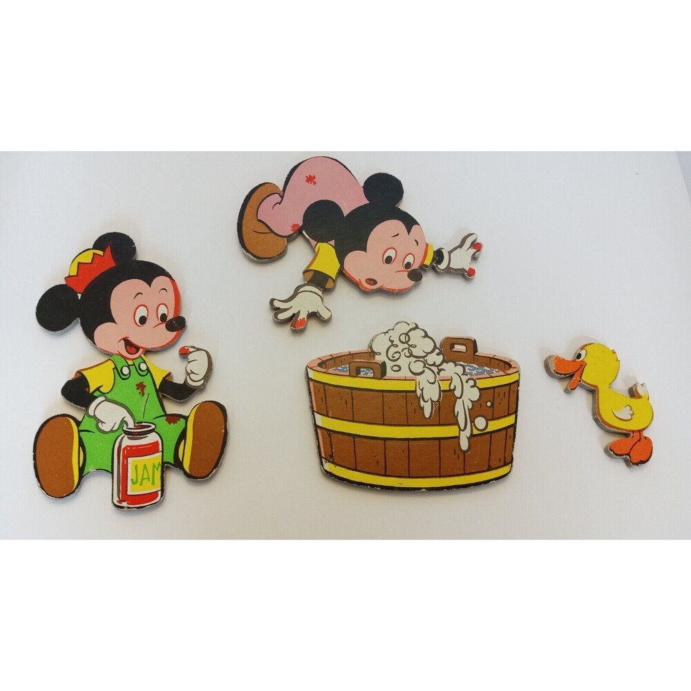 Rare Vtg Walt Disney Mickey Mouse Wall Hangings Nursery Bedroom Decor 1950's